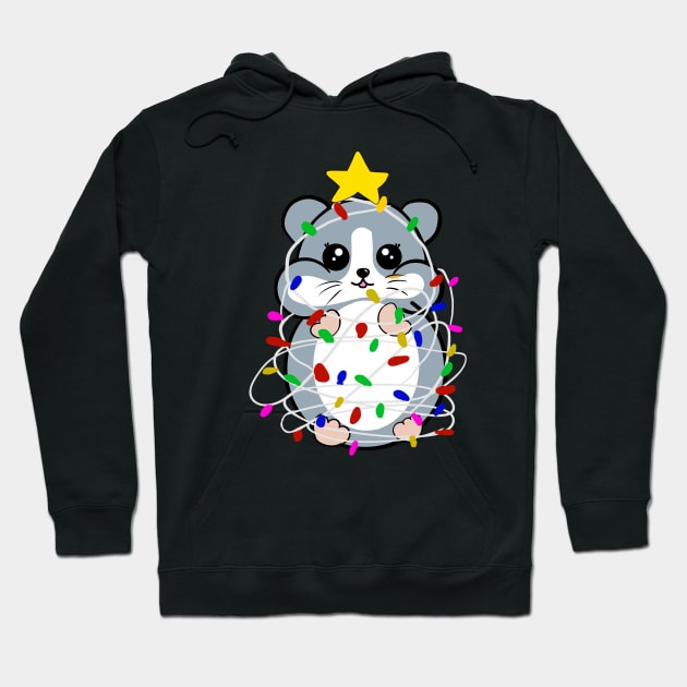 Grey hamster in Christmas lights and star Hoodie by Mermaidssparkle